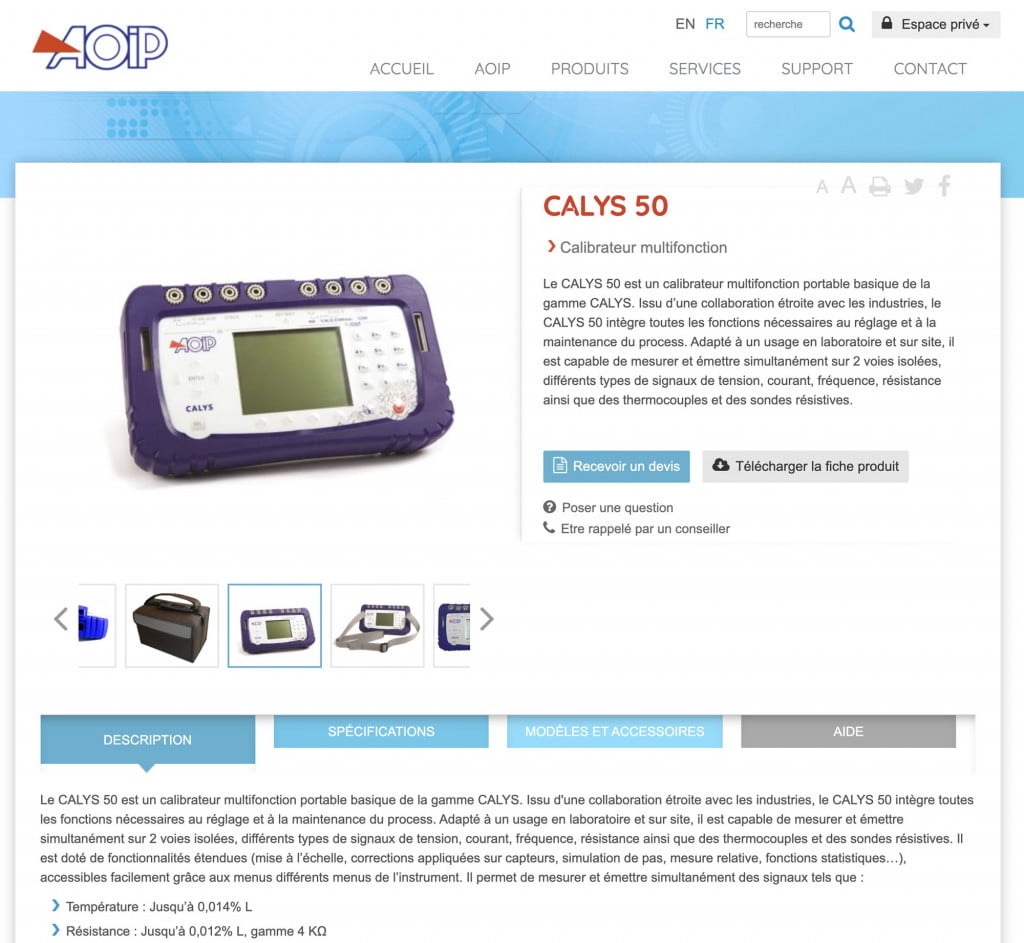 site Internet catalogue - produit