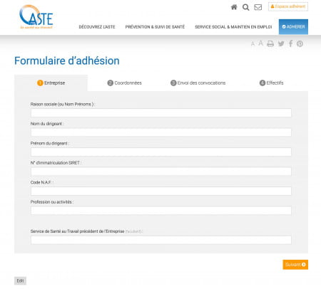site internet et espace client - formulaire