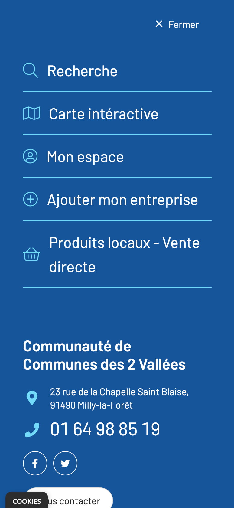 Annuaire commerces et entreprises pour collectivité cc2v menu mobile