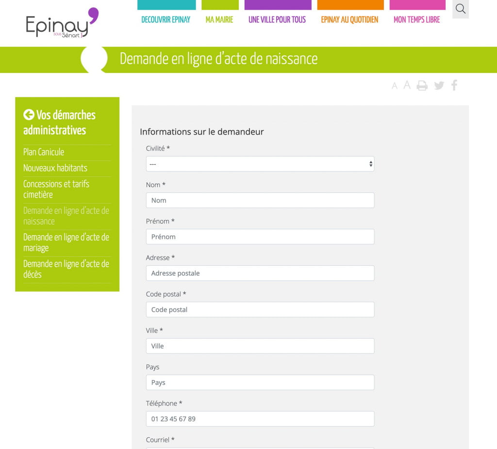 site internet de collectivité formulaire