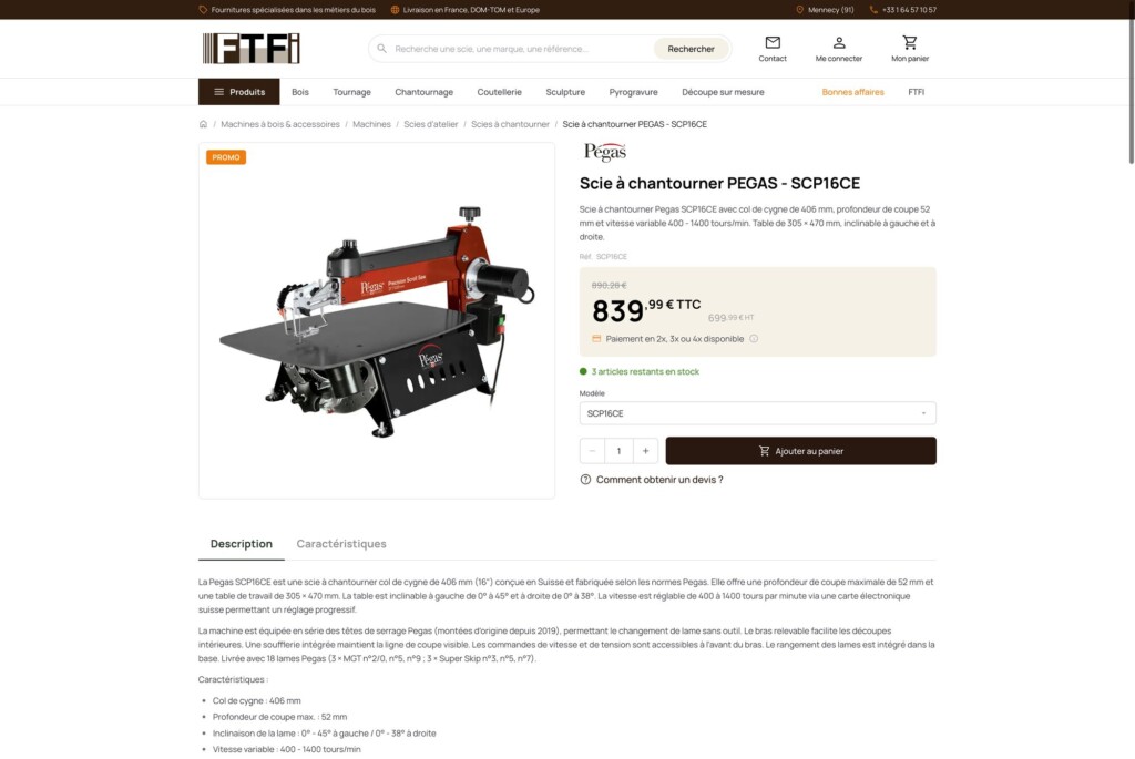 Fiche produit du site FTFI