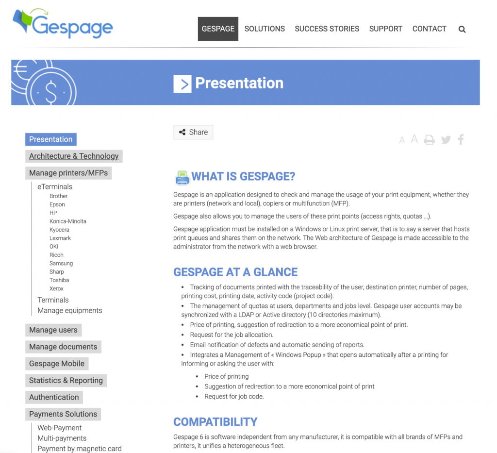 site Internet de logiciel - page