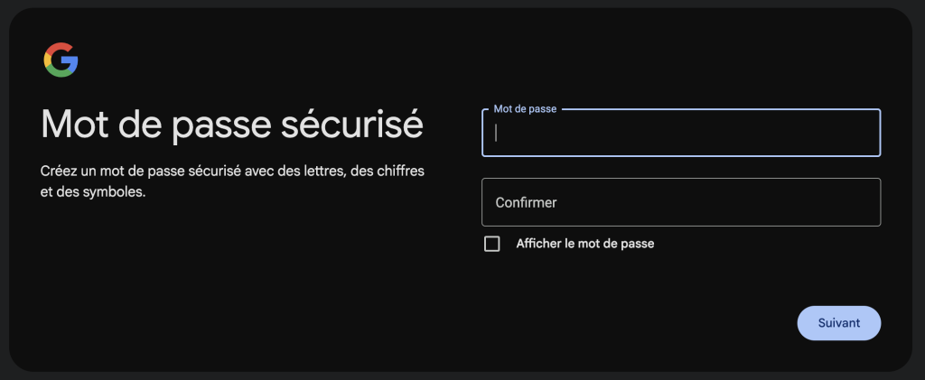 google new account password