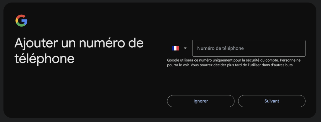 google new account phone