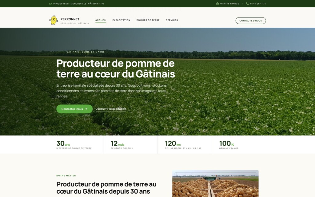 Site vitrine pour producteur agricole 2 Page d’accueil du site Perronnet