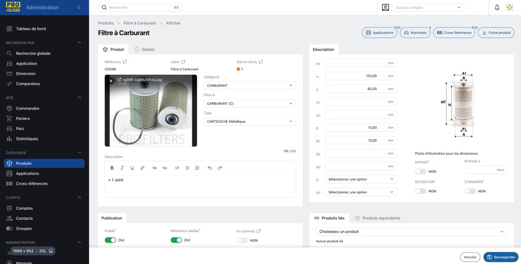 Site e-commerce BtoB 11 Site e-commerce BtoB profilters admin produit