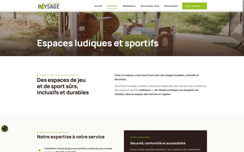 Site Internet WordPress pour paysagiste 3 Page du service Espaces ludiques et sportifs